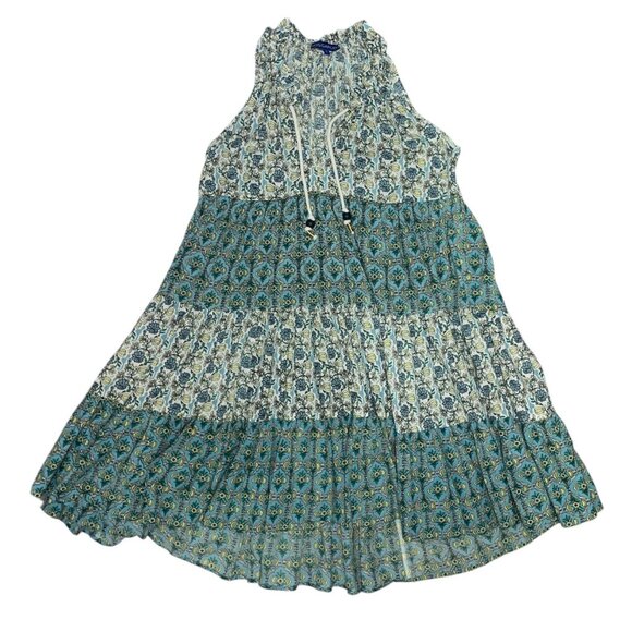 Ro's Garden Dresses & Skirts - Ro's Garden Sofia Igor Turquoise Floral Boho Sleeveless Short Dress S